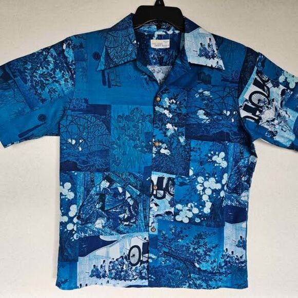 Vintage Surf Line Liberty House Hawaiian Shirt Medium Blue Asian - Picture 2 of 4